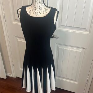 Black and White Pleated A-Line Midi Dress